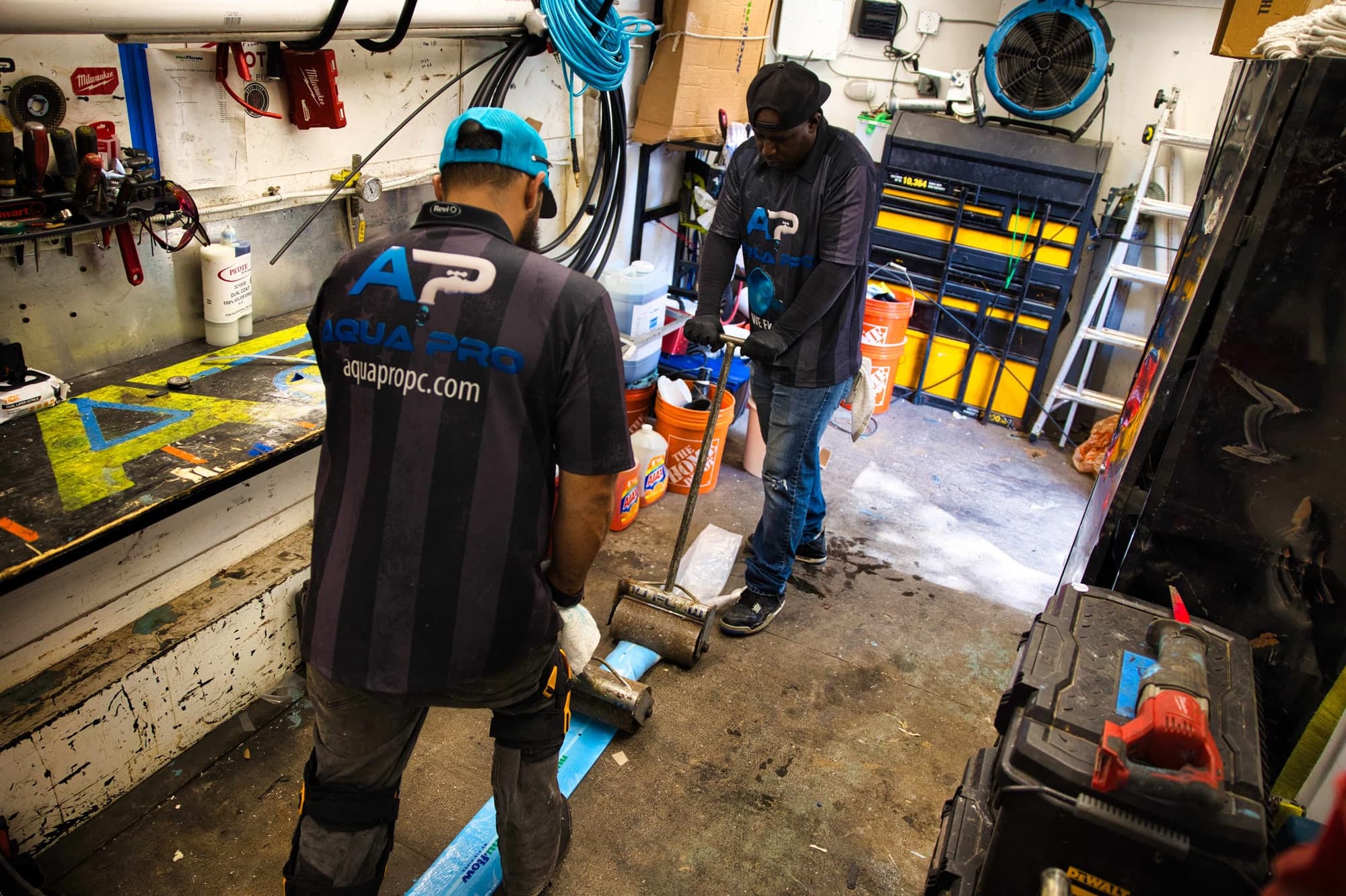 Liner preparation inside the Aqua Pro trailer