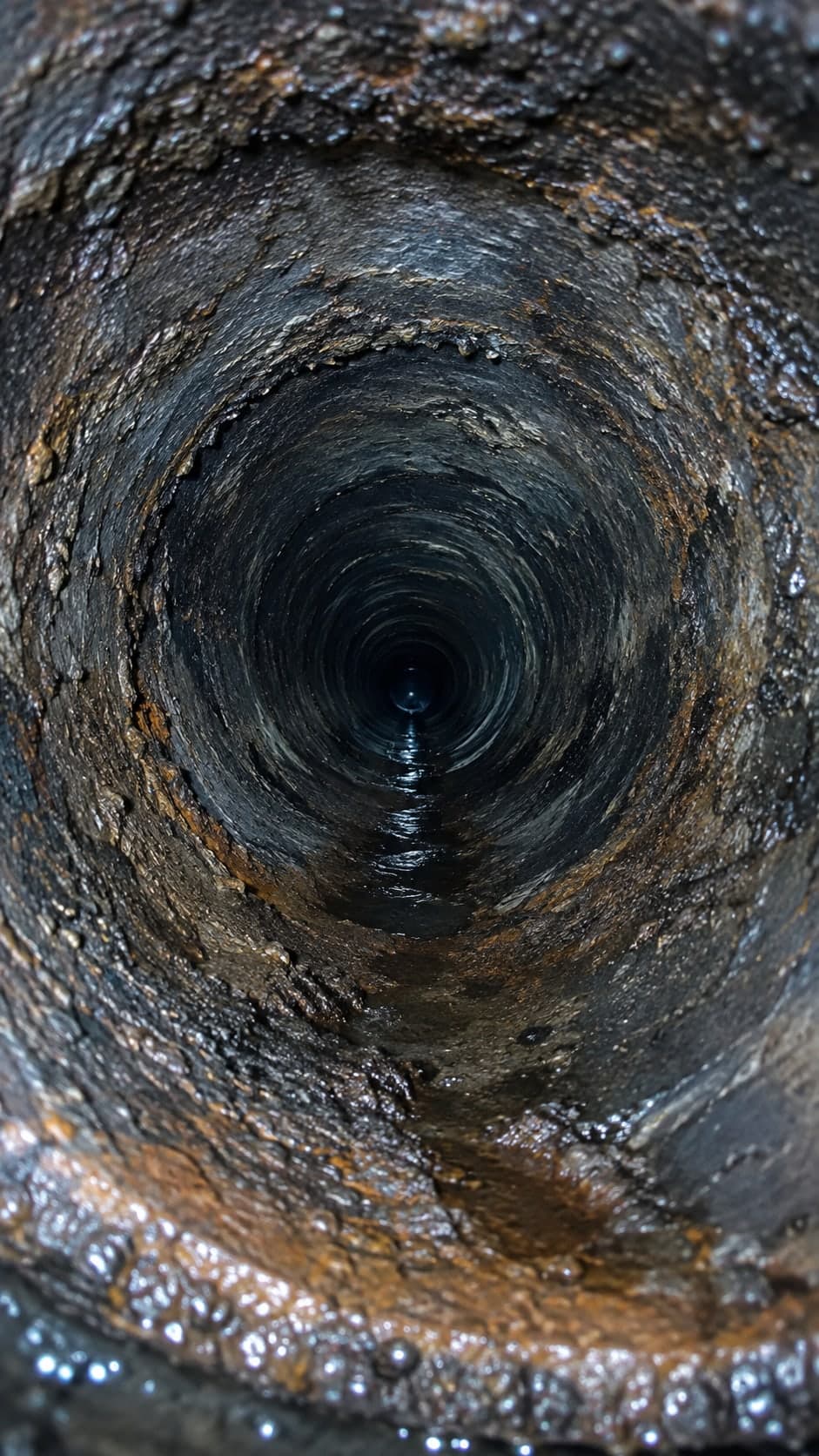 Illustration: camera view of a cleaned sewer pipe with its wall exposed