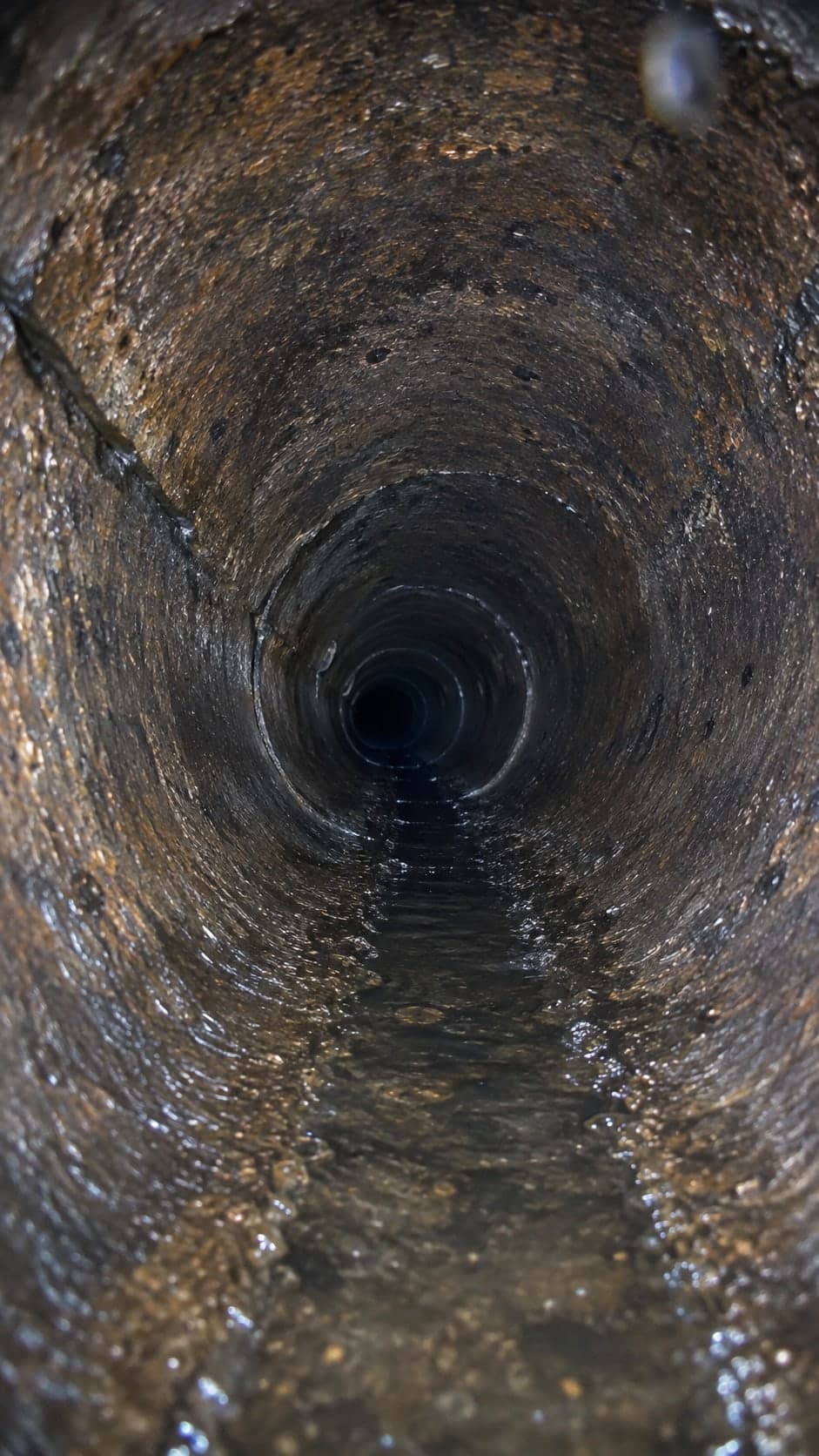 Illustration: camera view of a cleaned sewer pipe being inspected