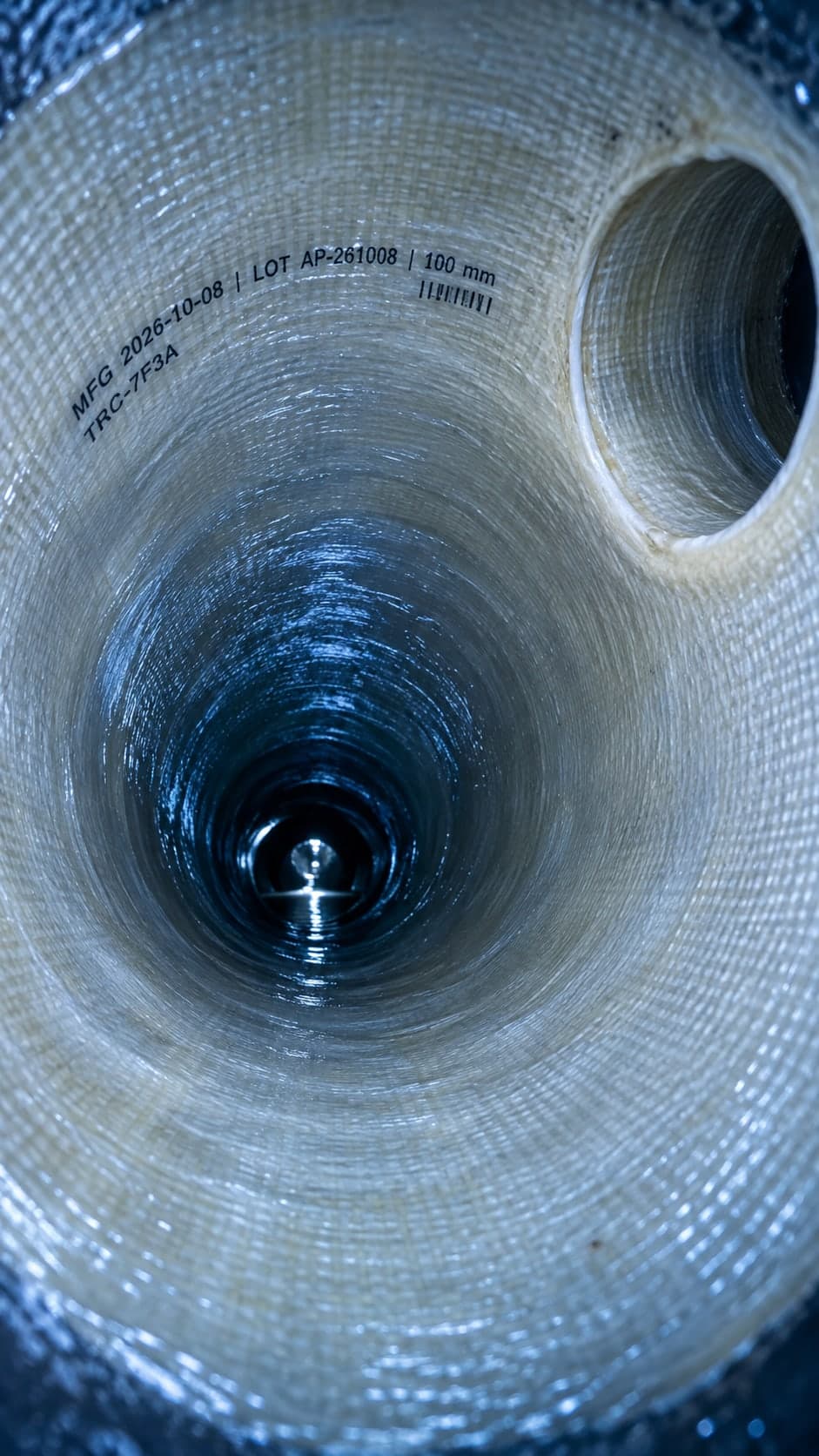Illustration: a reopened branch connection inside a lined pipe